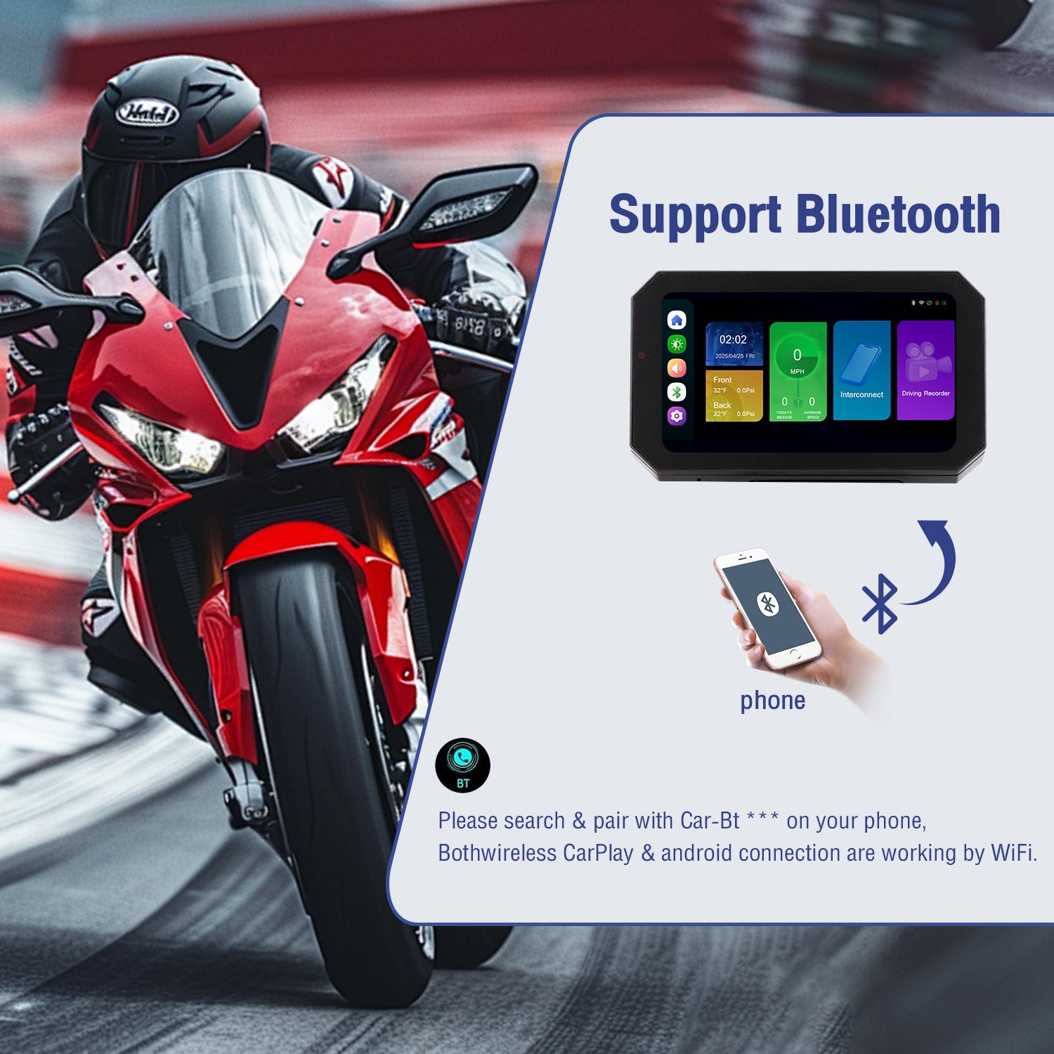 Roadpupil Motorcytcle Dash Cam-Wireless Carplay R9